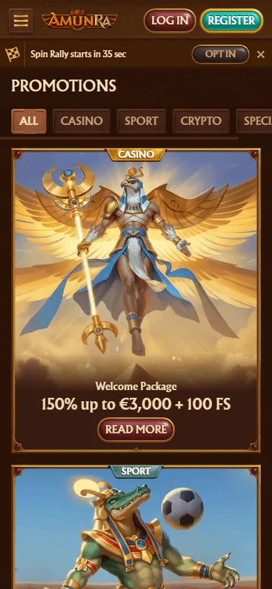 Amunra Casino promotions area on a mobile device