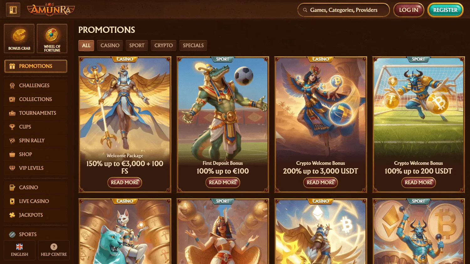 Amunra Casino promotions area on desktop